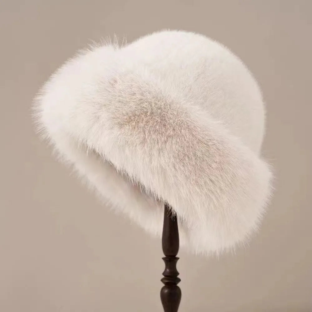 Warm Women's Winter Hat Fluffy Fur Bucket Hat For Women Plush Fisherman Hat Thicken Cold Snowy Day Panama Cap