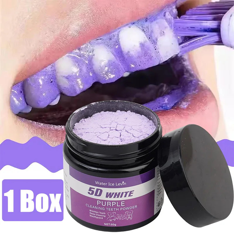 50g/box Purple Teeth Whitening Powder Natural Deep Cleaning Breath Freshener Suitable for Unisex Ideal for Daily Use Travel