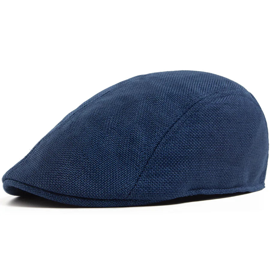 Linen Flat Cap Breathable Ivy Hat Summer Elderly Men Newsboy Cap Unisex Cabbie Hat Vintage British Driving Gatsby Cap Adjustable