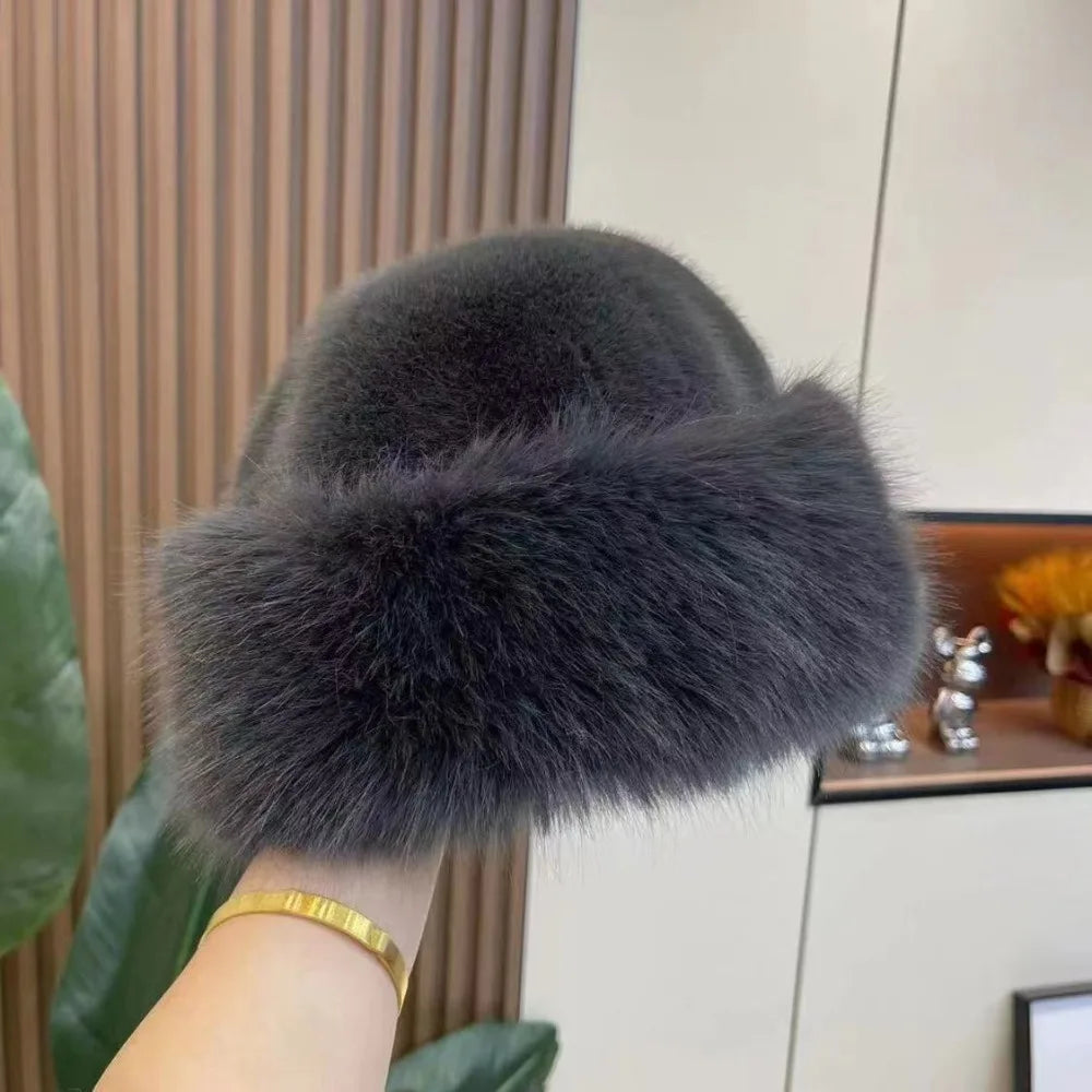 Warm Women's Winter Hat Fluffy Fur Bucket Hat For Women Plush Fisherman Hat Thicken Cold Snowy Day Panama Cap