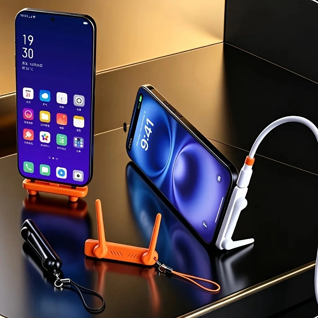 360° Rotating Super-Fast Charging Bracket with Detachable 100W Data Cable Converter Foldable Phone Stand for All Type-C Android