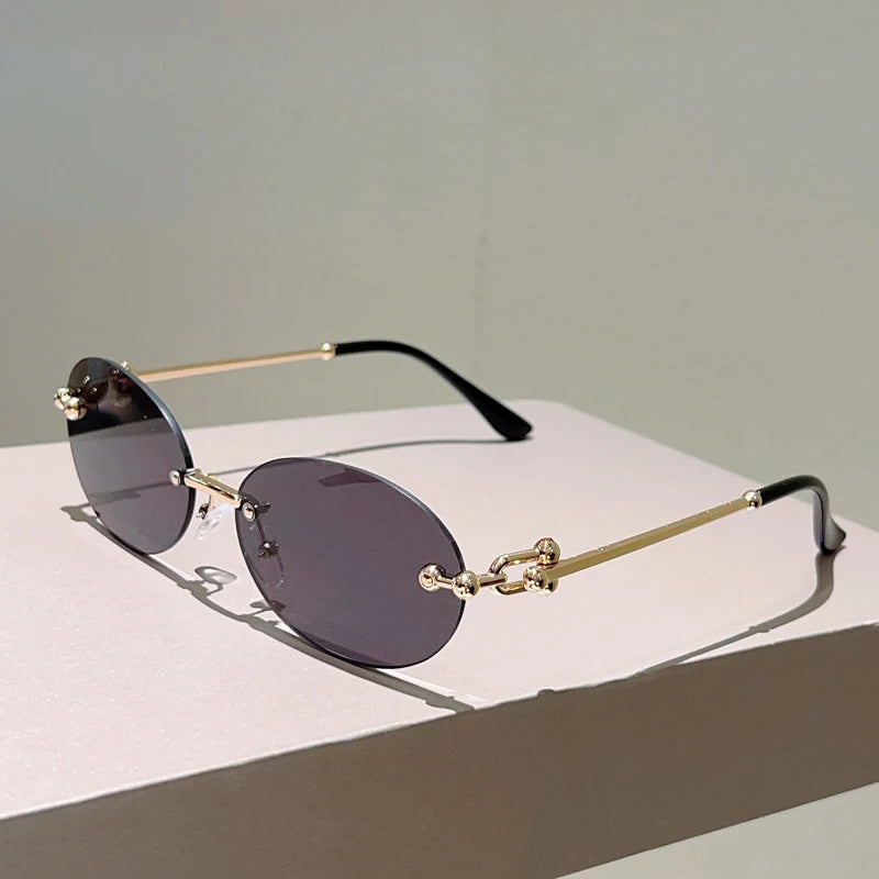 KAMMPT Rimless Oval Sunglasses Women 2025 New in Fashion Vintage Decor Shades Trendy Brand Designer Gradient Casual Sun Glasses
