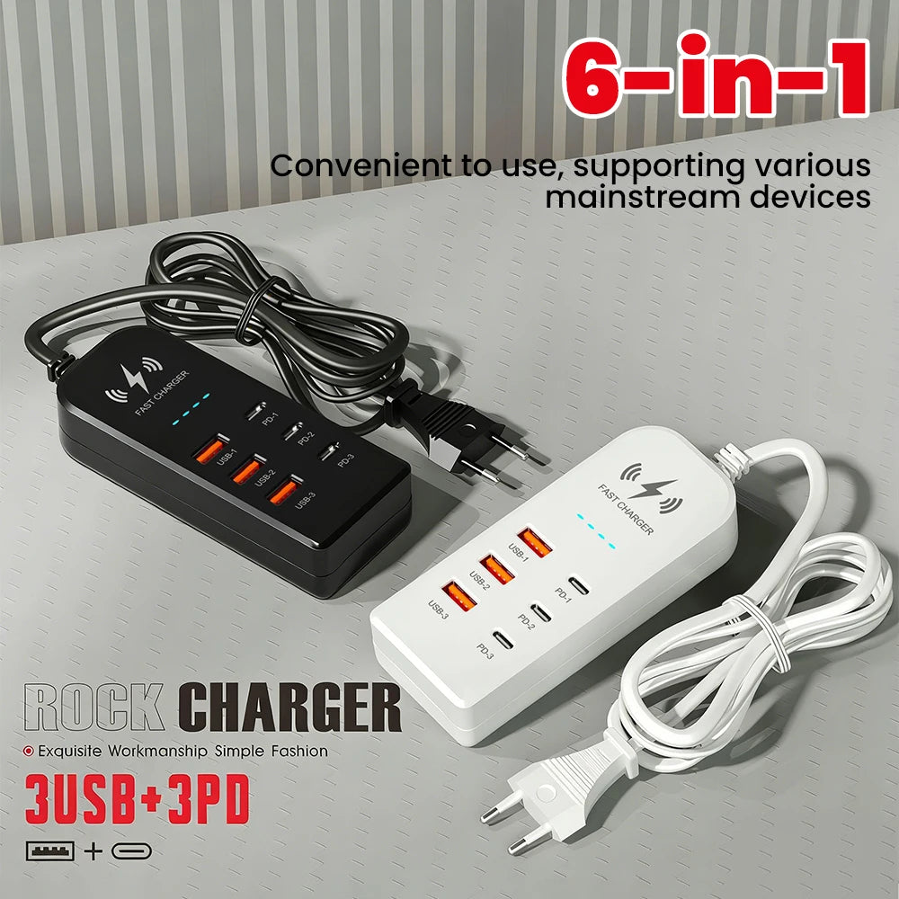 3USB 3Type C Charger Power Strip Universal Fast Charging EU/US Plug Phone Charger Adapter Electric Socket Extension Cable Socket
