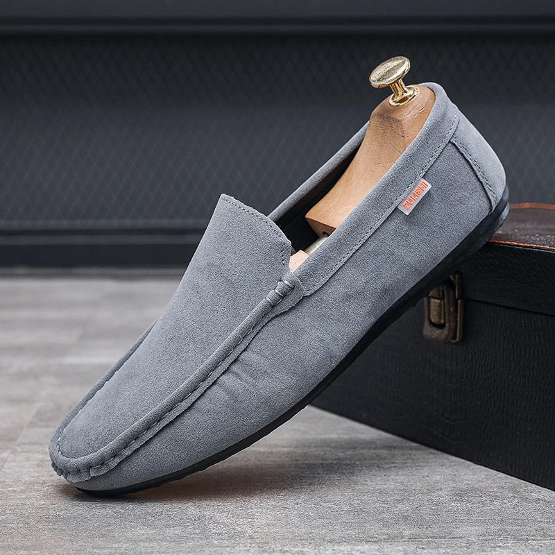 Men's Genuine Leather Handcrafted Slip-On Shoes - Breathable Comfortable Rubber Bottom Casual Formal Loafers