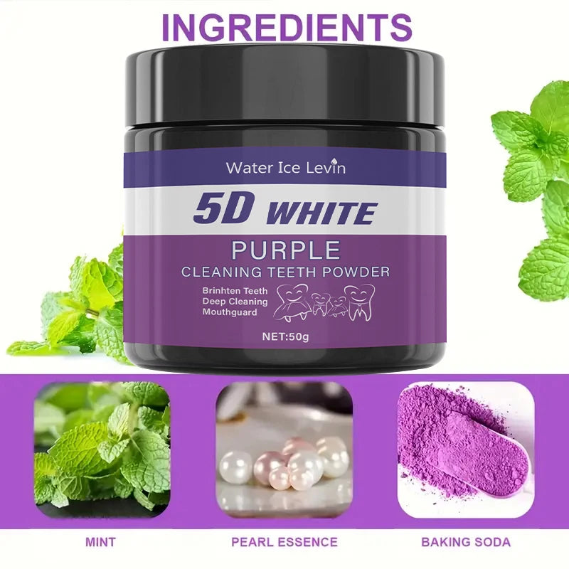 Purple Tooth Cleaning Powder - Sulfate-Free, Deep Cleaning and Polishing, Whitens Teeth in 5 Days, Portable for Daily Use and Travel