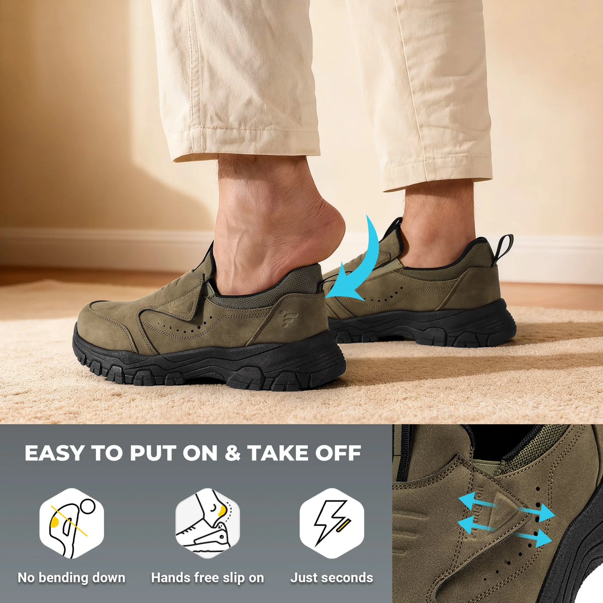 FitVille Mens Loafers Non Slip Walking Flats Breathable Outdoor Slip on Casual Shoes for Male Work Office Driving Sneakers