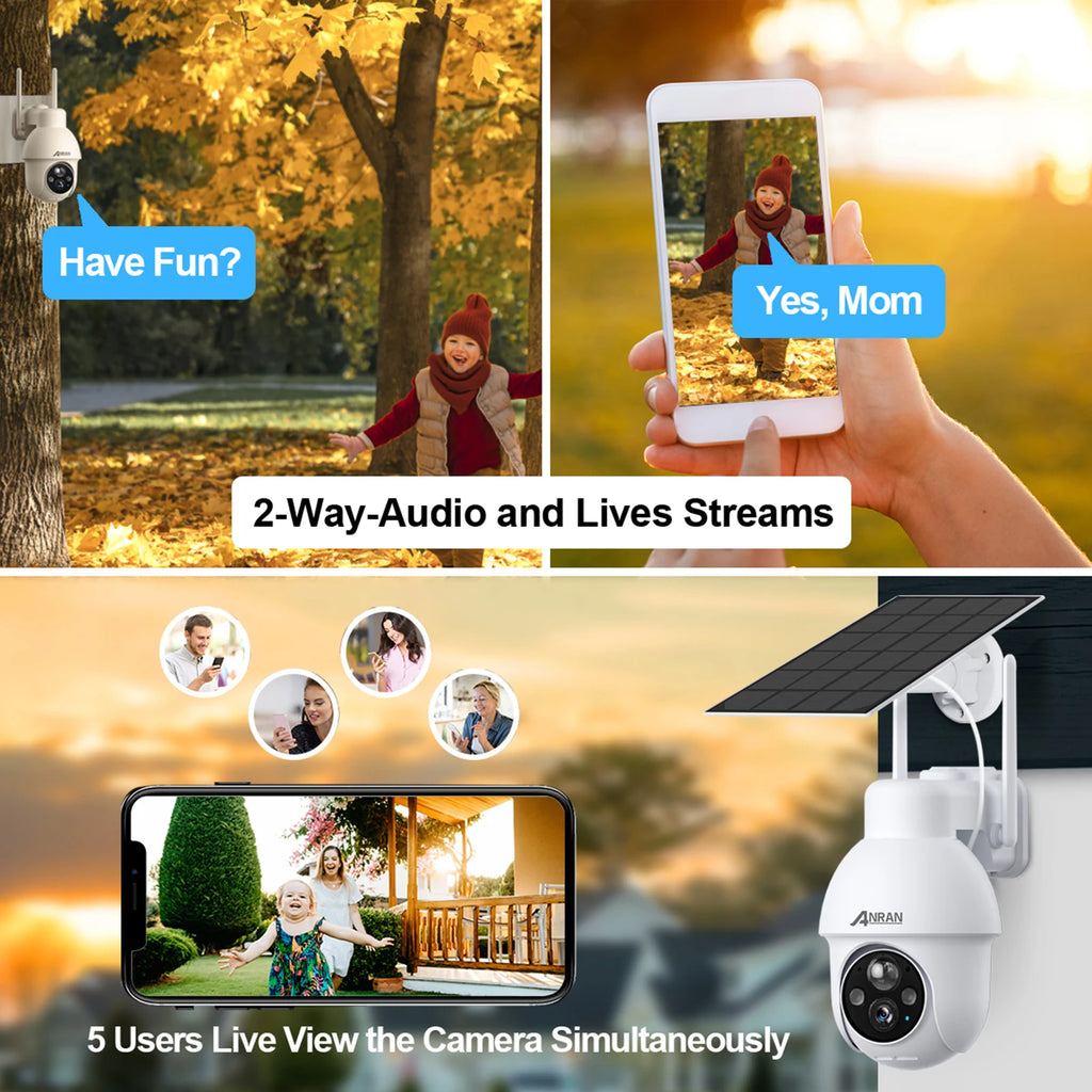 ANRAN 4K 8MP Solar Camera 3K 5MP 2.4G WIFI Camera Outdoor Battery Cams Home Protection Security Cameras PIR Human Detect Color Night Vision Two Way Audio