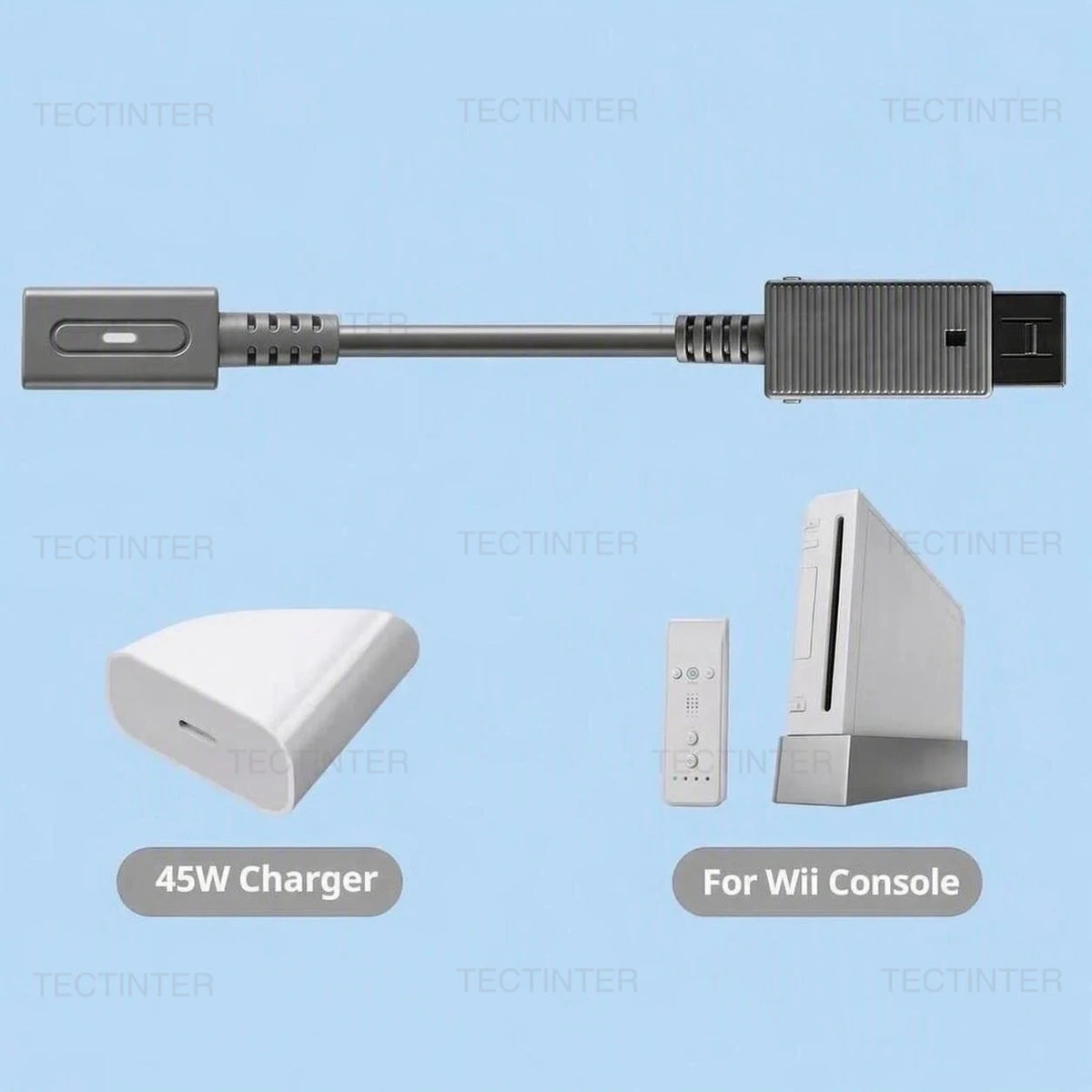 For Nintendo Wii Console Type C Cable Charging Adapter Cable USB C LED Converter Cord for Wii Controller Power Cable Accessories