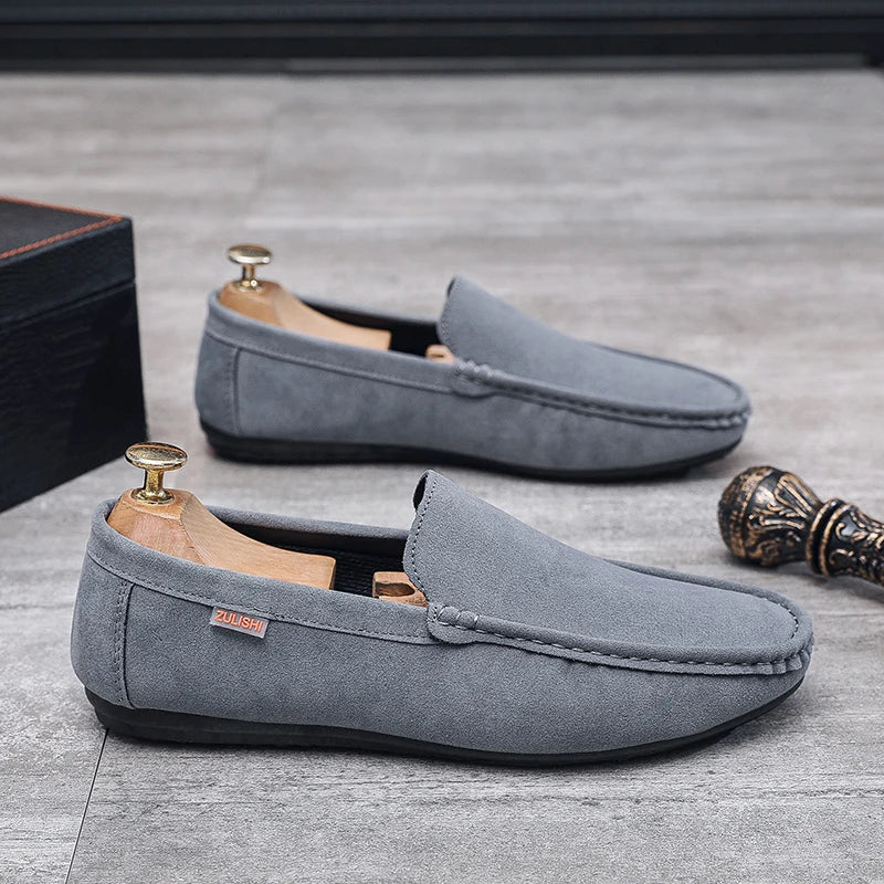 Men's Genuine Leather Handcrafted Slip-On Shoes - Breathable Comfortable Rubber Bottom Casual Formal Loafers