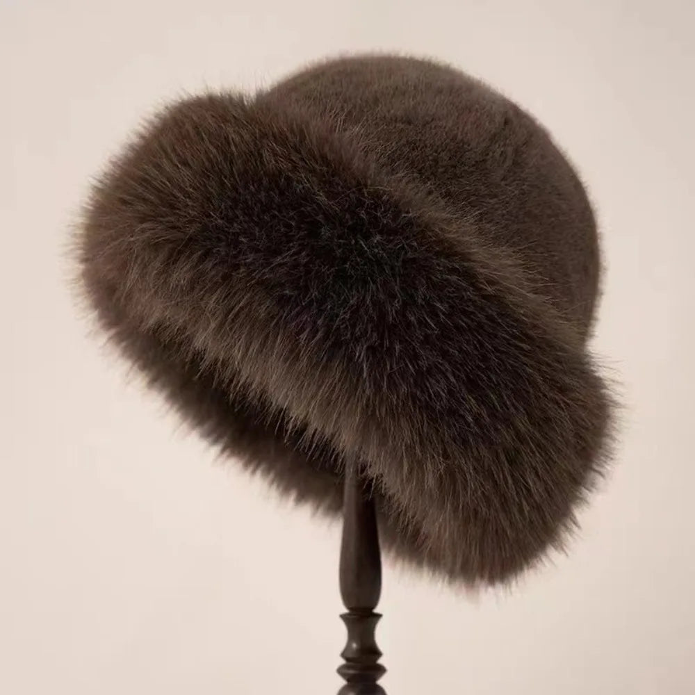 Warm Women's Winter Hat Fluffy Fur Bucket Hat For Women Plush Fisherman Hat Thicken Cold Snowy Day Panama Cap