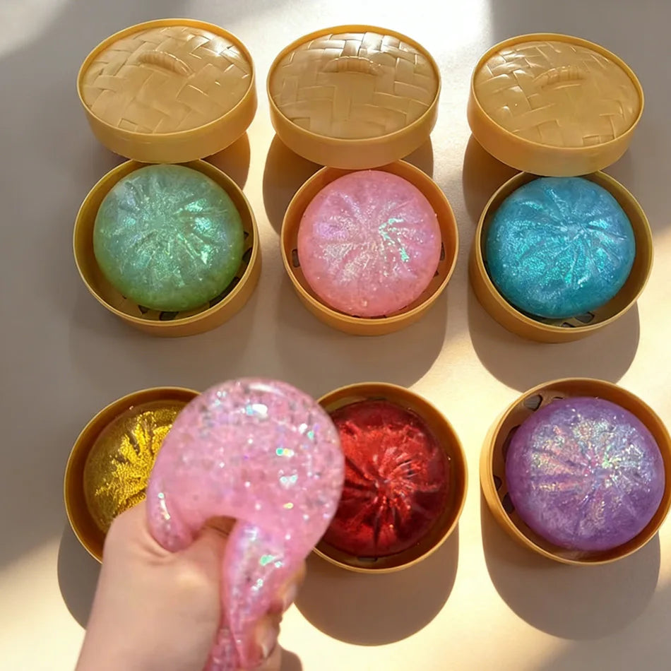 Glitter dumpling squishies Glitter Dumpling Squishy with Box Dumplings Sensory Dumpling Pressure Toy for Stress Relief