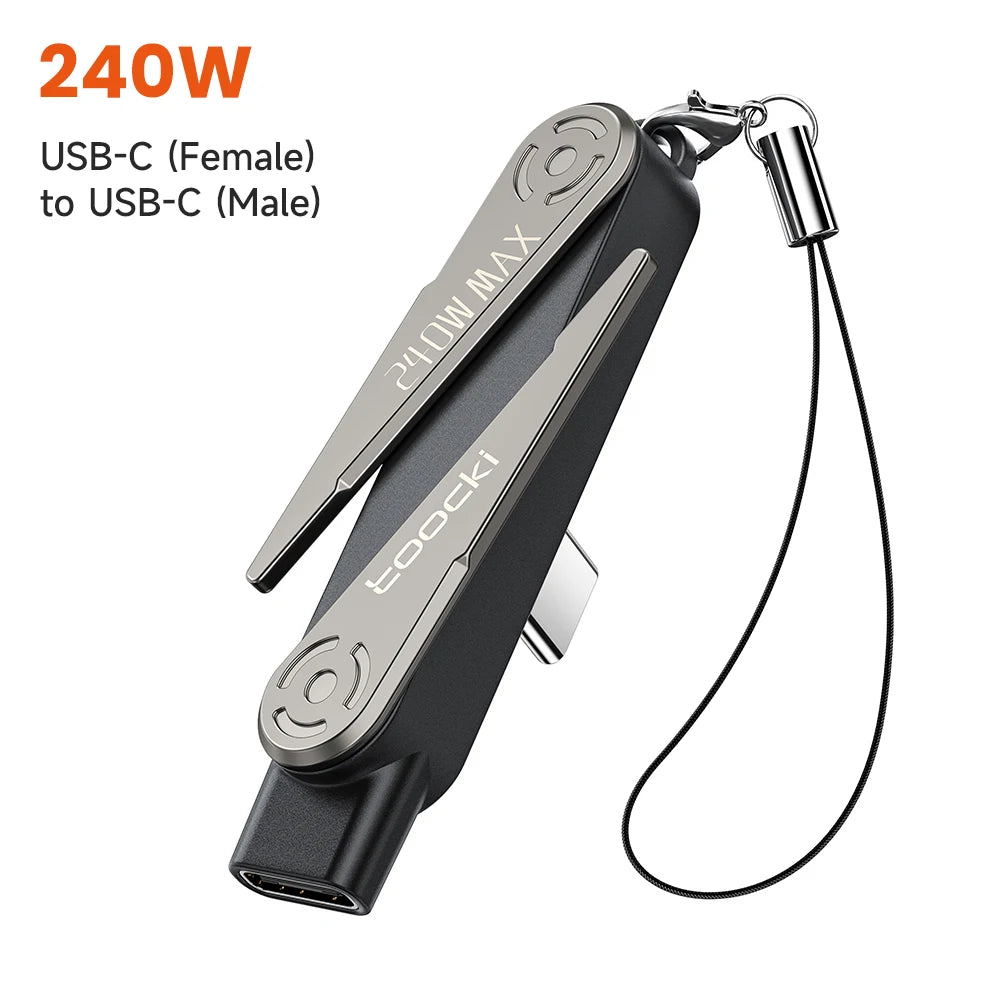 Toocki 240W USB C to USB C Adapter With Foldable Phone Holder 90 Degree Converter OTG Adapter for Laptop Tablet iPhone Samsung