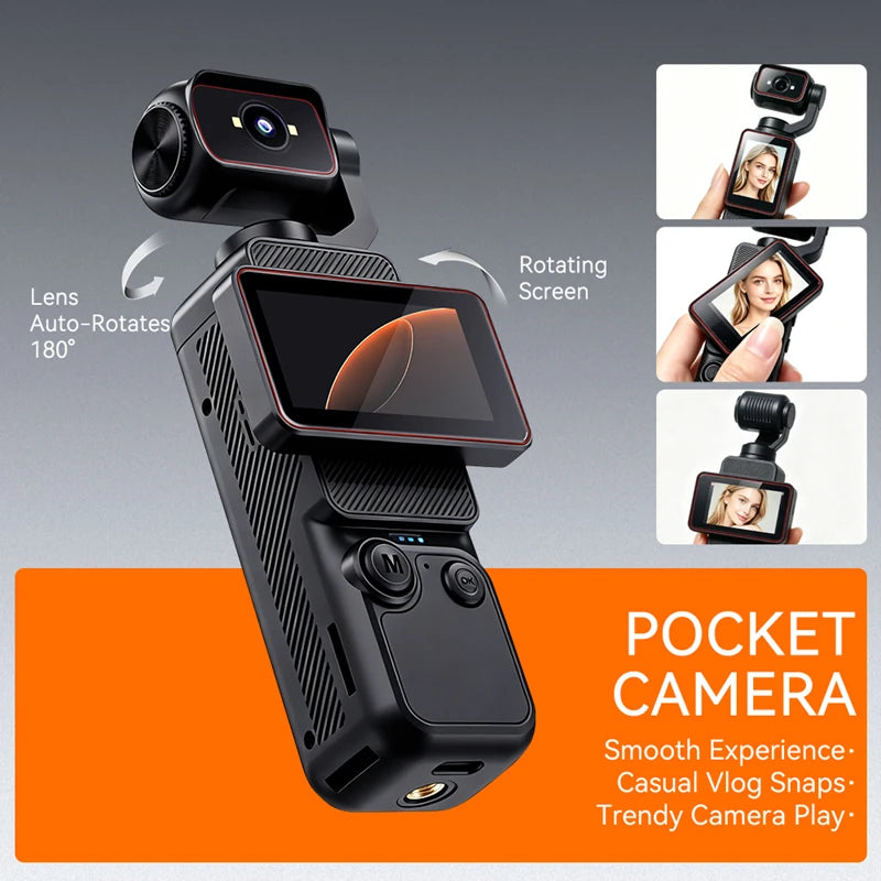 Lenovo Handheld Pocket Action Camera Rotating Lens and Screen Image Stabilization Photo Video Recording Wi-Fi Transfer to Phone