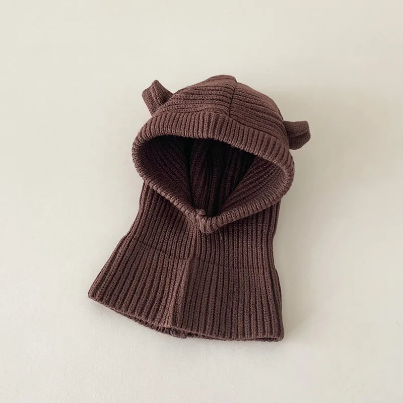 Winter Knit Balaclava Hat for Baby Cute Cartoon One Piece Scarf Cap Kids Thickened Warm Ear Protection Woolen Beanies Caps