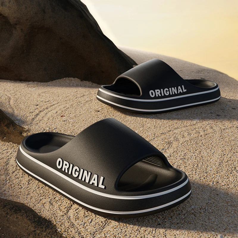 Feslishoet Women Letter Slippers Beach Slides Solid Color Mens Thick Sole Indoor Bathroom Anti Slip Shoes Summer Couple Sandals