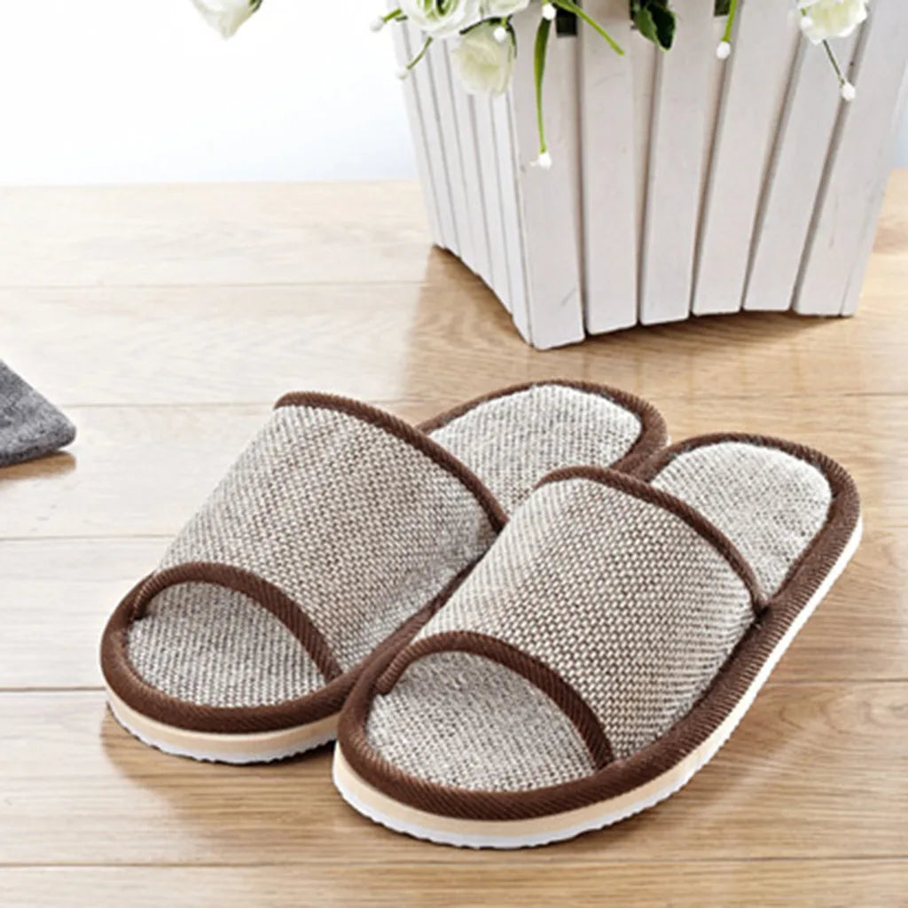 1-5pcs Home Slippers Women'S And Men'S Shoes Couples Plain Home Linen Slippers Indoor Flat Shoes Sandals Guest Slippers