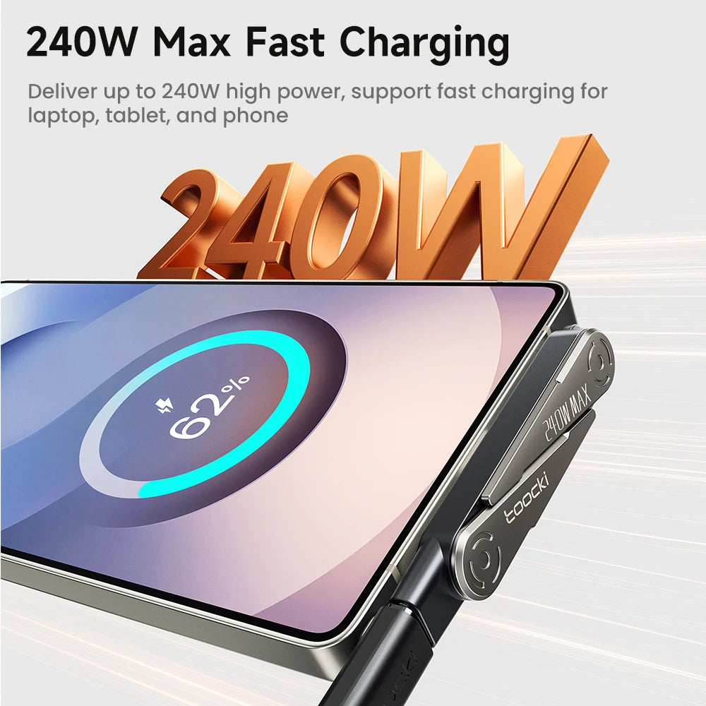 Toocki 240W USB C to USB C Adapter With Foldable Phone Holder 90 Degree Converter OTG Adapter for Laptop Tablet iPhone Samsung
