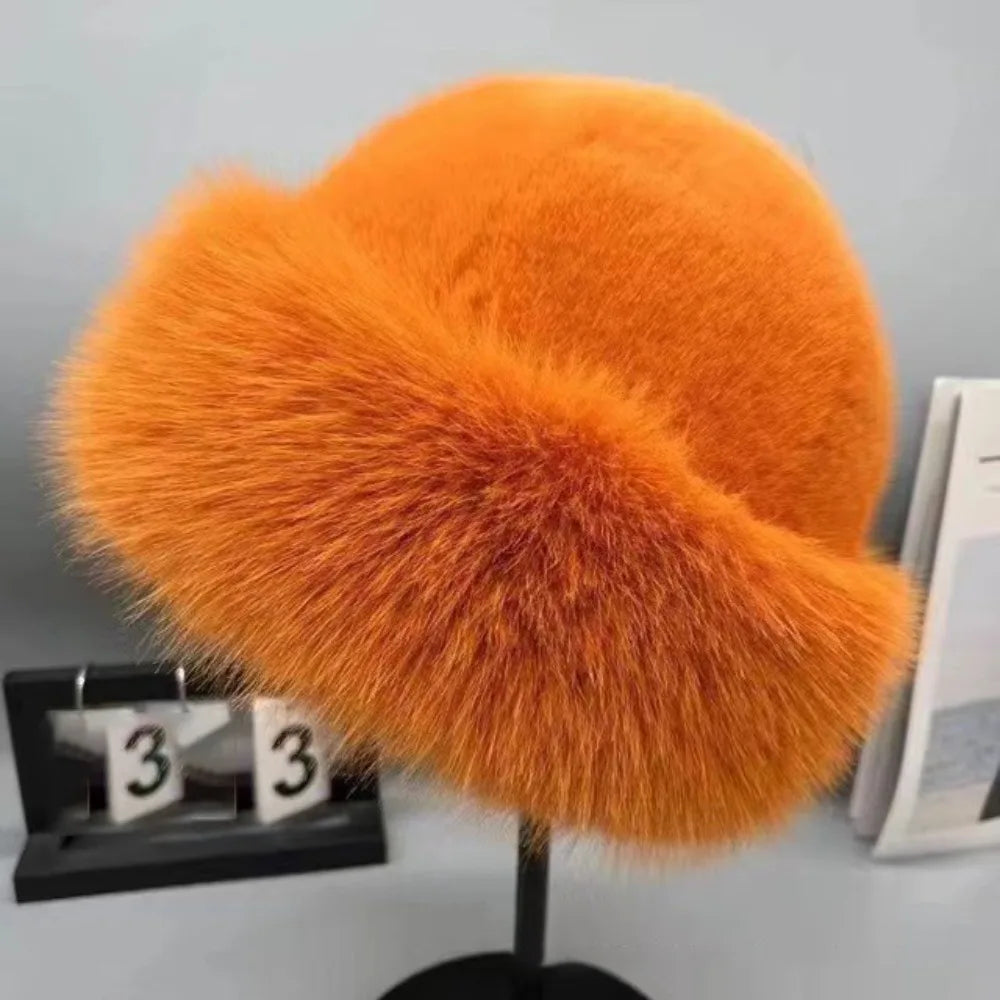 Warm Women's Winter Hat Fluffy Fur Bucket Hat For Women Plush Fisherman Hat Thicken Cold Snowy Day Panama Cap