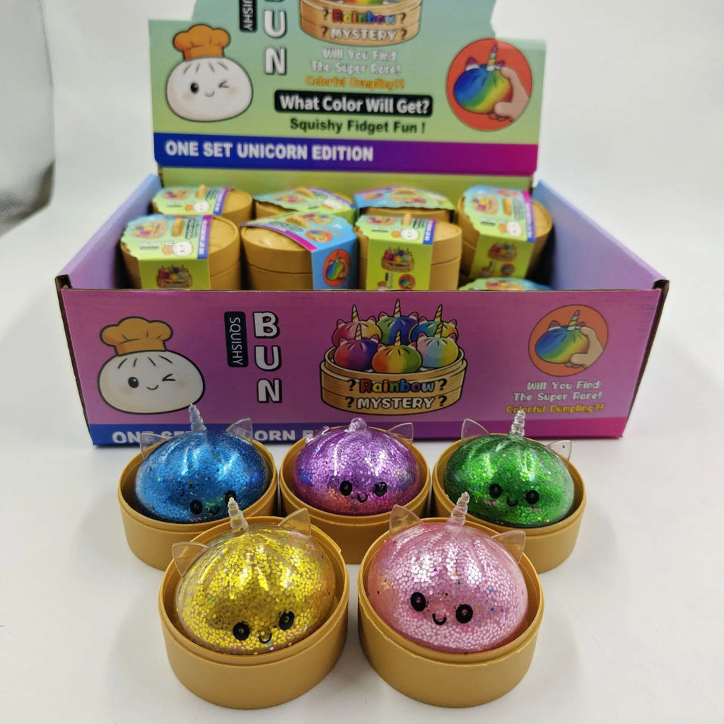 Soft Glitter Dumpling Squishy Blind Box TPR Steamer Fidget Toy Sensory Squeeze Ball Stress Relief Party Gift for Halloween