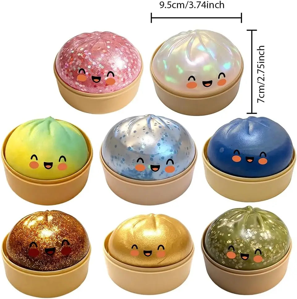 Premium Steamed Bun Squishy Toy – Slow Rising Glitter Stress Ball, Soft Elastic Sensory Squeeze Reliever Home Office Desk Decor
