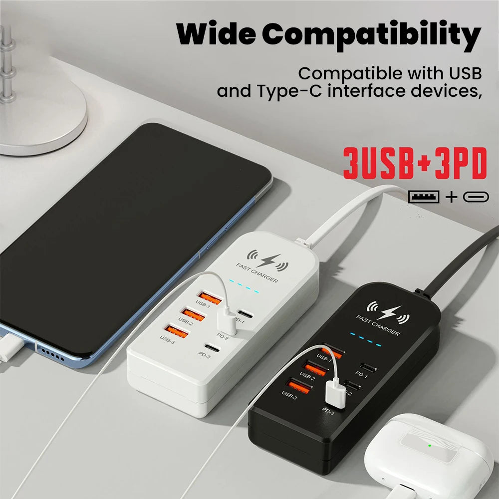 3USB 3Type C Charger Power Strip Universal Fast Charging EU/US Plug Phone Charger Adapter Electric Socket Extension Cable Socket