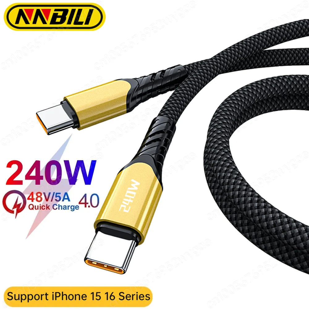 NNBILI 240W USB C Cable Power Wire QC4.0 for MacBook Samsung iPhone 18 17 USB C to C PD Cable 48V5A Fast Charging Type C Cable