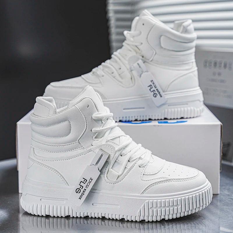 New Fashion Casual Sneakers High Top Skateboard Shoes Student Boots Men and Women Trend Wear Resistant Two-color Couples