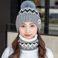 2PCS Winter Women Plush Velvet Hats Neck Warmer Hat Scarf Set Beanies Cycling Windproof Hat Outdoor Ear Protection
