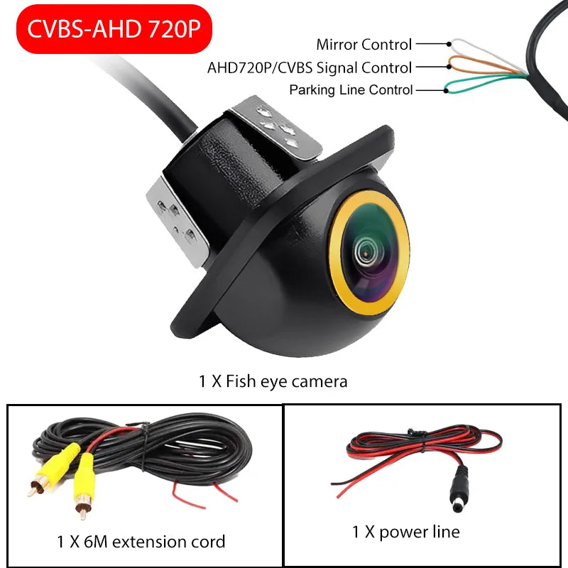 AHD CVBS Car Front Rear Side View Camera 170° Fisheye HD Night Vision Waterproof Straw Hat Shape Drill Mount Camera