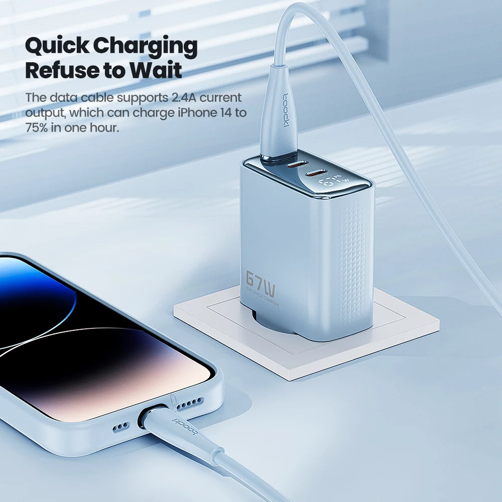 Toocki 2.4A USB Cable For iPhone Soft TPE Fast Charging Cable For Airpods iPhone 14 13 12 11 Pro Max X Plus Mini iPad Data Cord