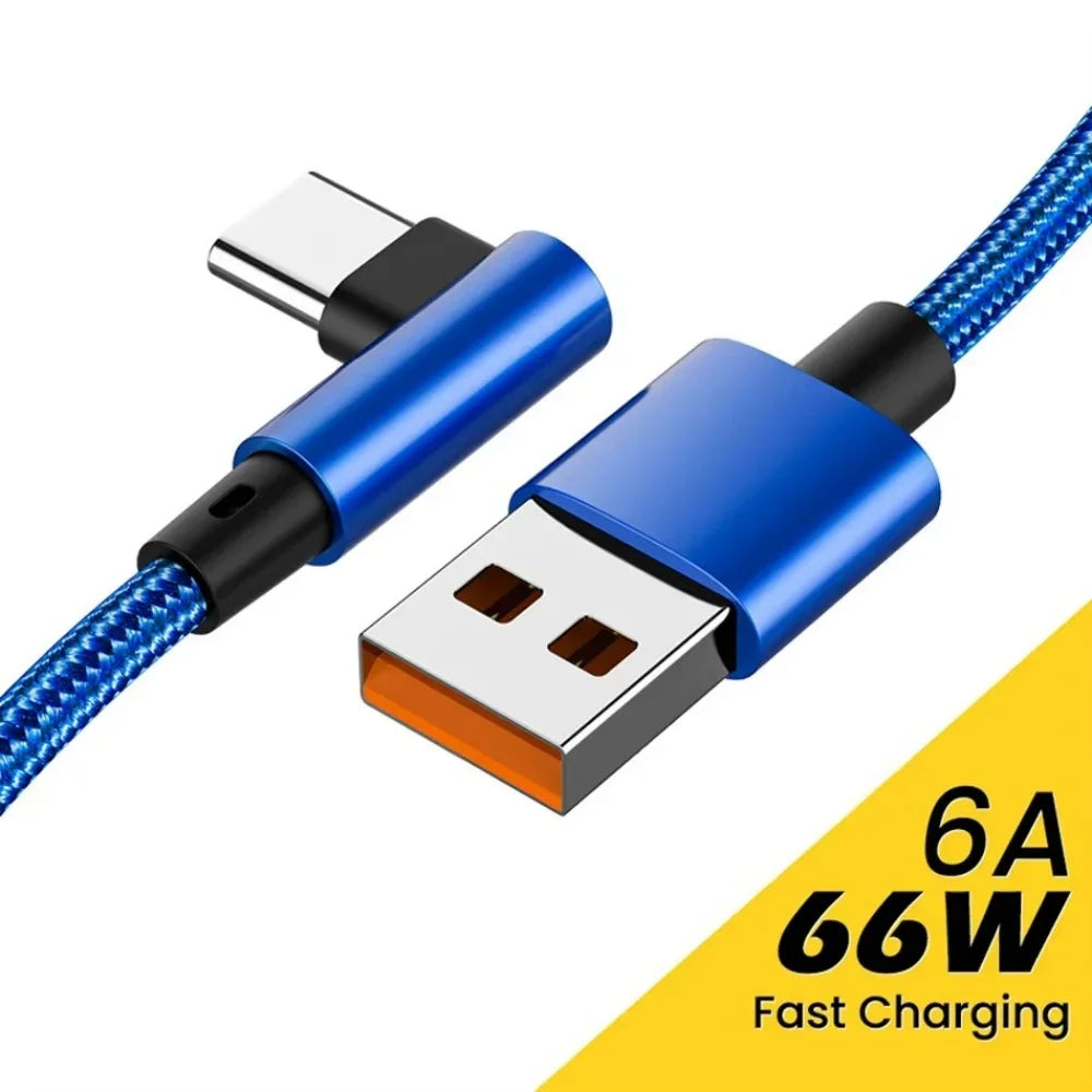 0.25M/1M/1.5M/2M/3M 66W 6A Single Elbow Fast Charge USB To Type C Data Wire Quick Charge Charging Cords Fast Charging Data Cable