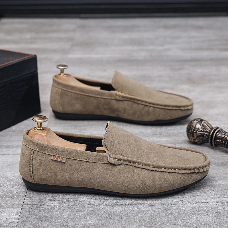 Men's Genuine Leather Handcrafted Slip-On Shoes - Breathable Comfortable Rubber Bottom Casual Formal Loafers