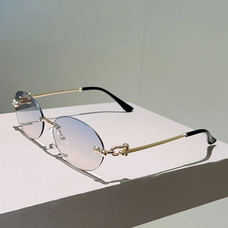 KAMMPT Rimless Oval Sunglasses Women 2025 New in Fashion Vintage Decor Shades Trendy Brand Designer Gradient Casual Sun Glasses