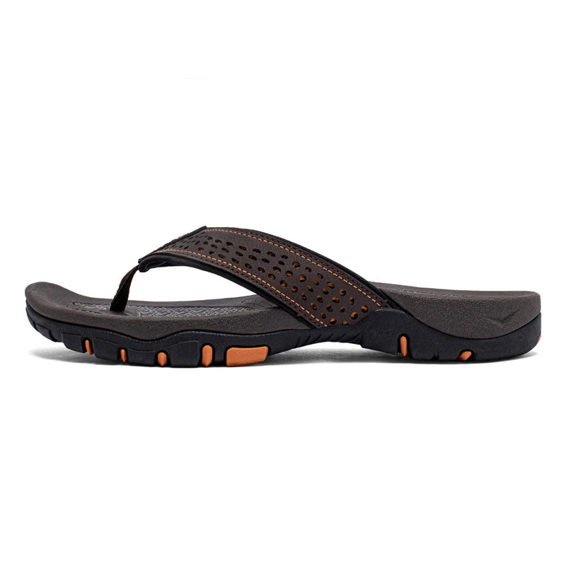 Jumpmore Summer Flip Flops Men Shoes Outdoor Fashion PU Leather Flat Shoes Beach Holiday Shoes Size 40-50