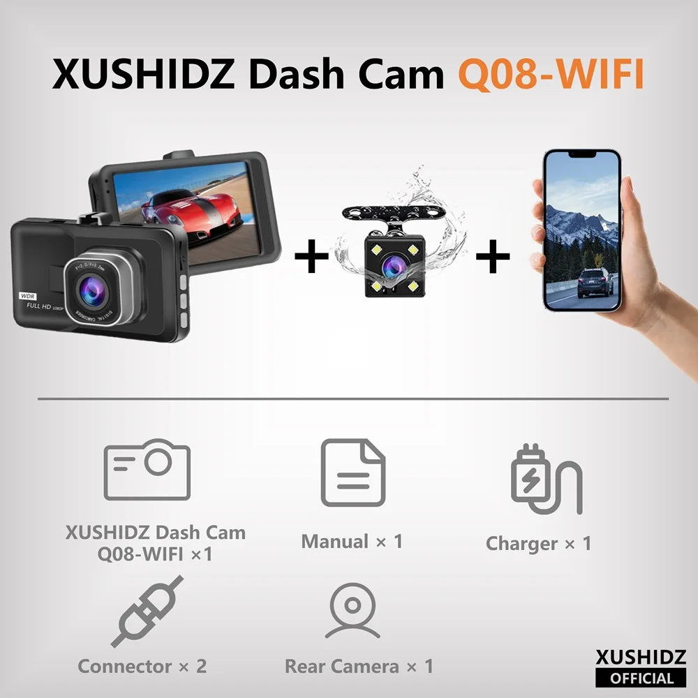 XUSHIDZ NEW 1080P HD Dash Camera Loop Recording Car Vehicle DVR Video Recorder Dashcam Night Vision 24h Parking Monitor G-sensor