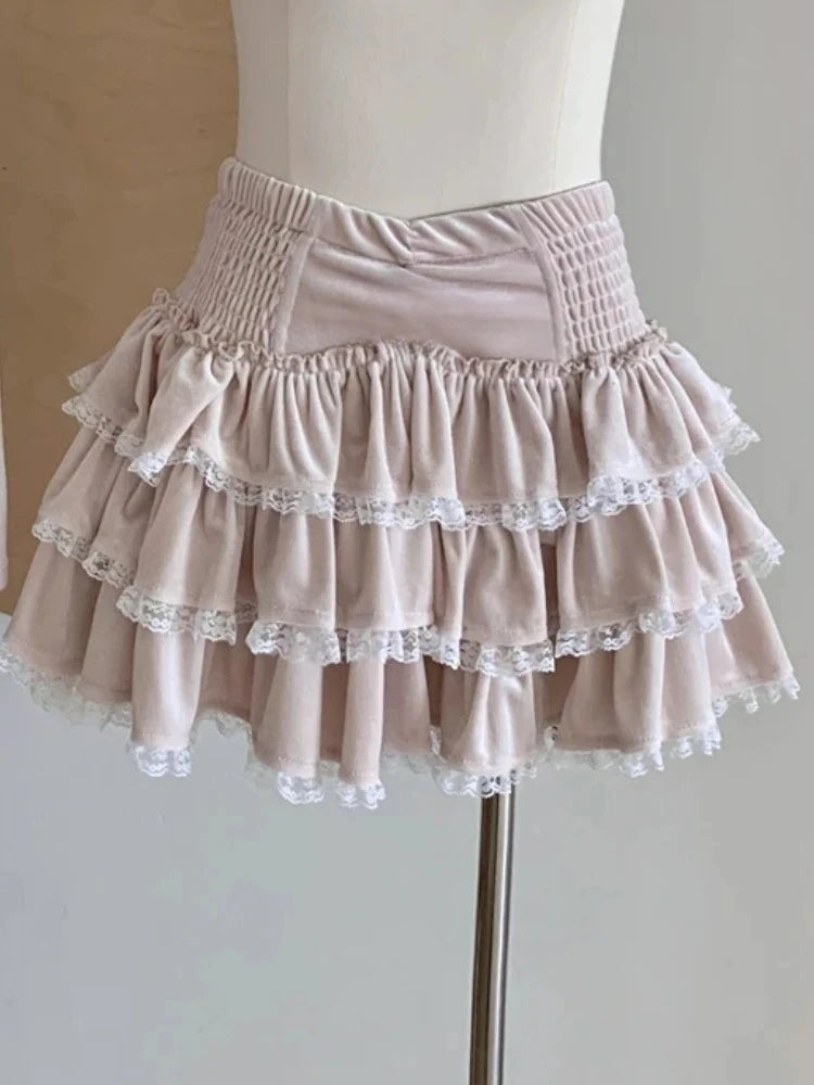 Autumn Winter Korean Fashion Sweet 2 Piece Set Women Off Shoulder Tops+ Fluffy Skirt New Pure Desire Chic Y2k Fairy Outfits 2025