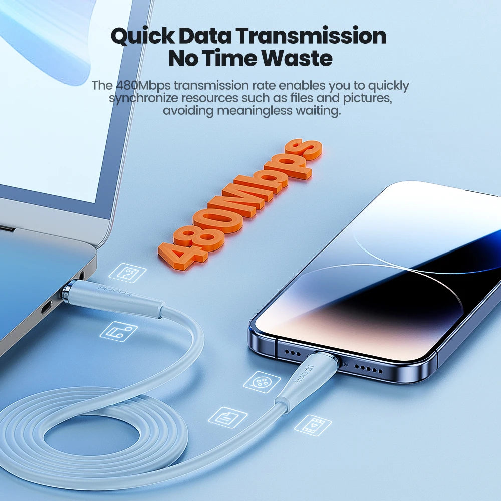 Toocki 2.4A USB Cable For iPhone Soft TPE Fast Charging Cable For Airpods iPhone 14 13 12 11 Pro Max X Plus Mini iPad Data Cord