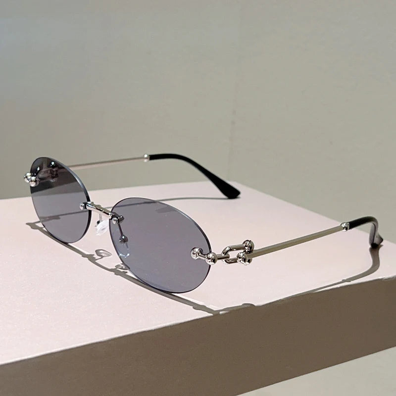 KAMMPT Rimless Oval Sunglasses Women 2025 New in Fashion Vintage Decor Shades Trendy Brand Designer Gradient Casual Sun Glasses