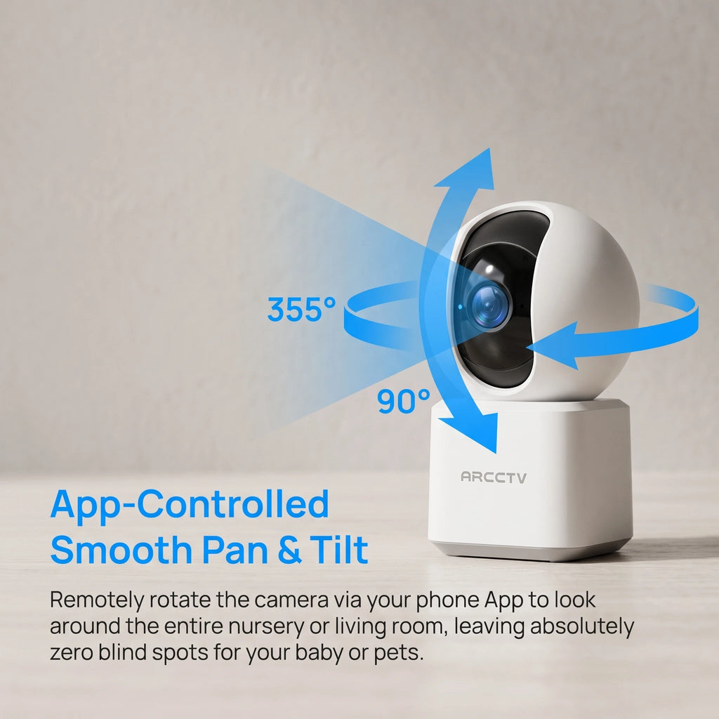 ARCCTV 2K Baby Monitor WiFi Surveillance Camera HD Two Way Talk IR Night Vision Security PT Camera 360° View Automatic Tracking