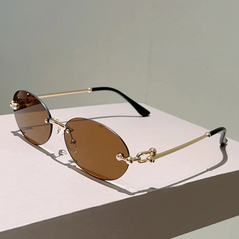 KAMMPT Rimless Oval Sunglasses Women 2025 New in Fashion Vintage Decor Shades Trendy Brand Designer Gradient Casual Sun Glasses