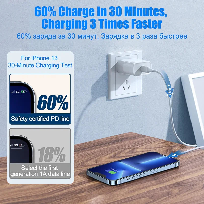 1-5Pcs 30W Fast Charging USB Cables For iPhone 13 11 12 14 Pro XS Max X XR 7 8 Plus SE Original Data Cable PD Quick Charger Cord