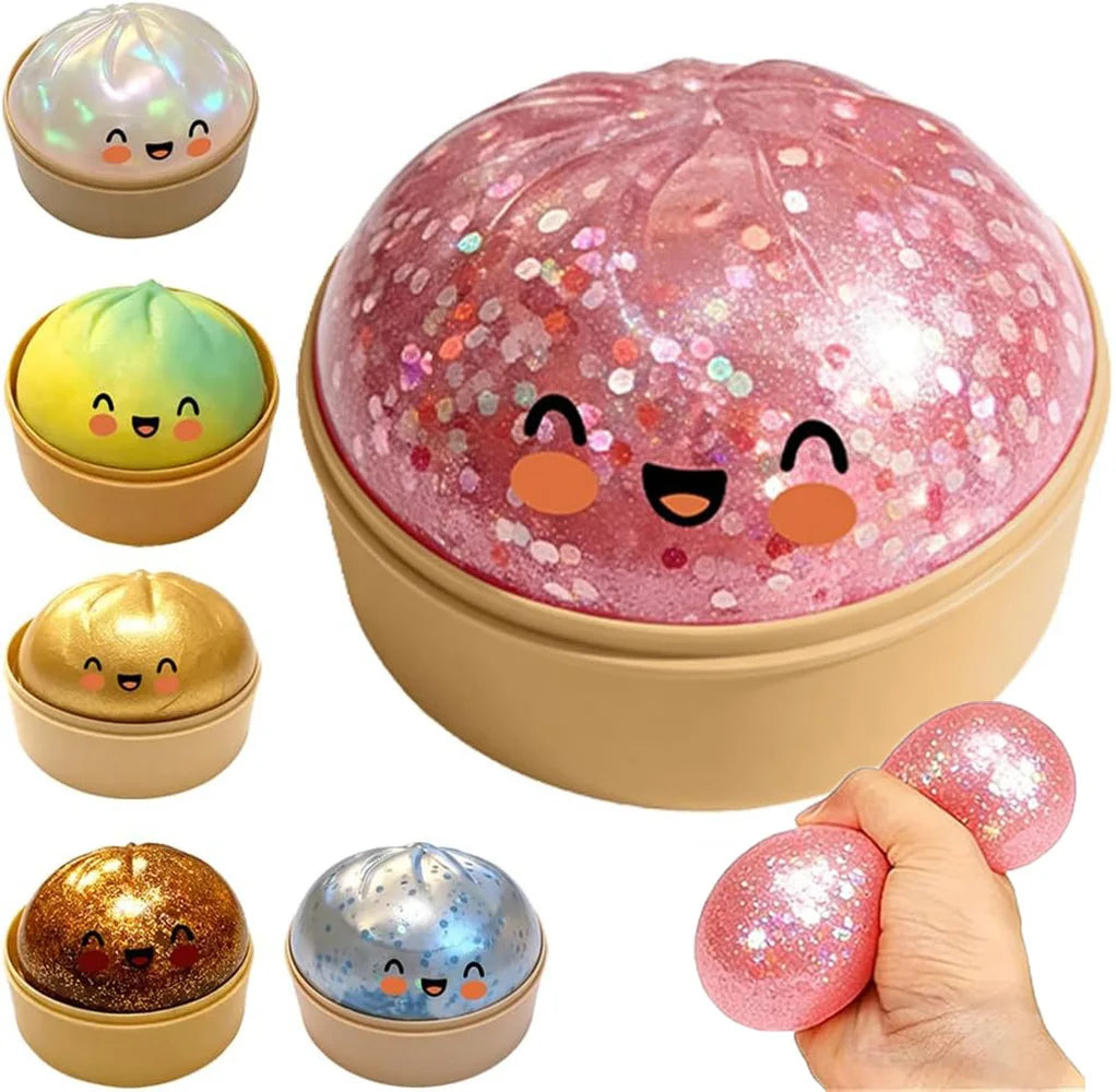 Premium Steamed Bun Squishy Toy – Slow Rising Glitter Stress Ball, Soft Elastic Sensory Squeeze Reliever Home Office Desk Decor
